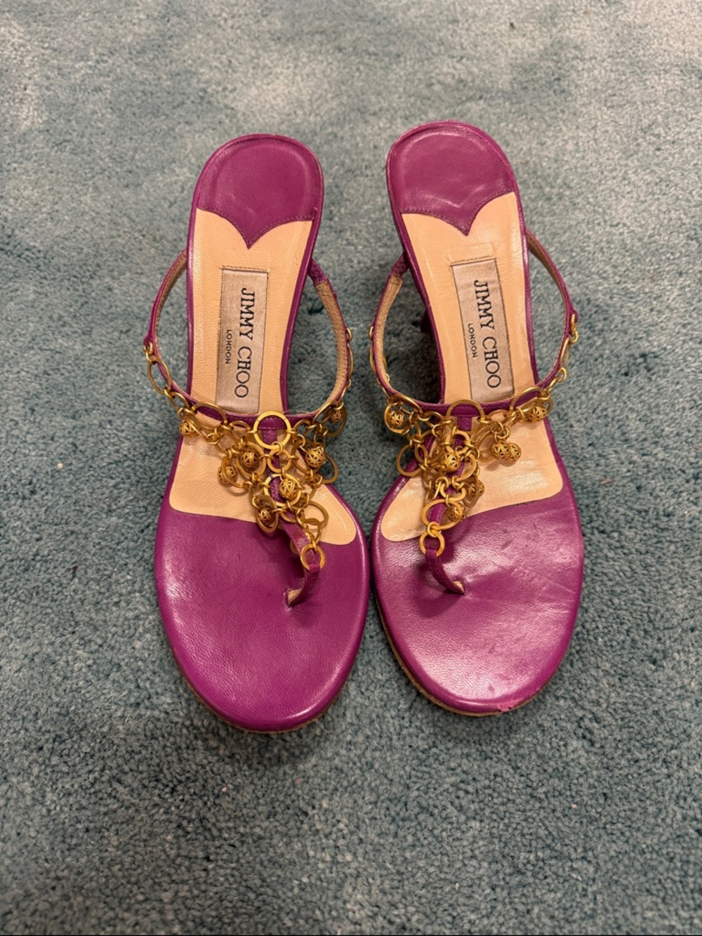 Jimmy Choo Purple Leather Chain-Detail Toe-Post Sandals